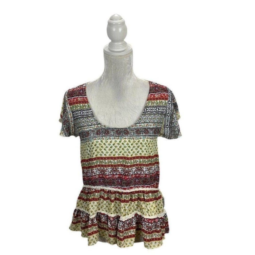 Late‎ For Dinner Floral Chiffon Peplum Blouse Boho